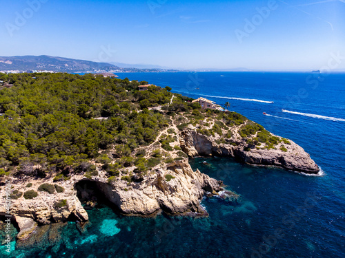 Spain, Mallorca, Aerial view of bay Cala Falco and Cala Bella Donna photo