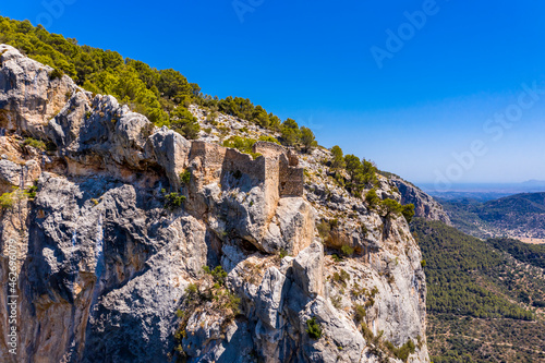 Spain, Balearic Islands, Alaro, Aerial view of ruin of Castell dAlaro photo