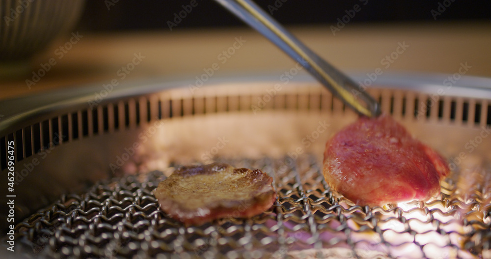 Fototapeta premium Japanese style bbq Yakiniku with Wagyu beef sliced