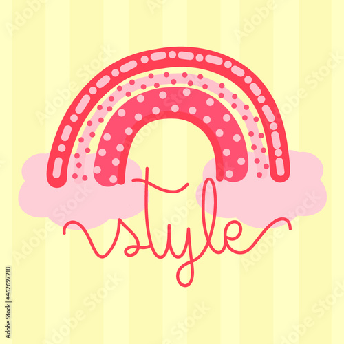 diseño e ilustración vectorial para utilizar en diferentes recursos gráficos, infantil arcoíris en tonos rosados y rojos corales y amarillos