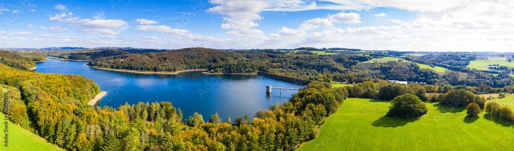 the wiehltalsperre dam in germany panorama the wiehltalsperre dam in germany panorama