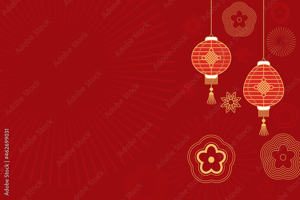 Asian traditional background with Chinese lanterns, flowers and ornaments. idle background red with gold.