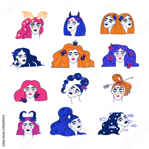 Colorful set with astrological zodiac girl signs