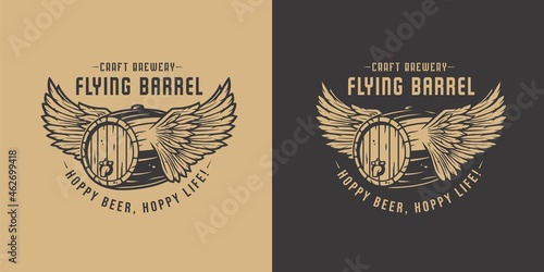 Beer fly barrel with wings for bar. Original brew design with craft beer fly keg with wings for pab or brewery