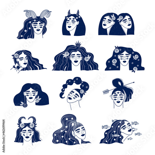 Set with astrological zodiac girl signs