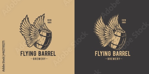 Beer fly barrel with wings for bar. Original brew design with craft beer fly keg with wings for pab or brewery