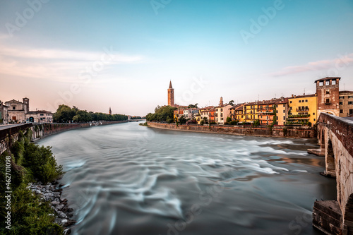 Italy, Veneto, Verona, Ponte Pietra and Adige river photo