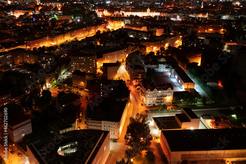 View of the city of Wroclaw from a height at night