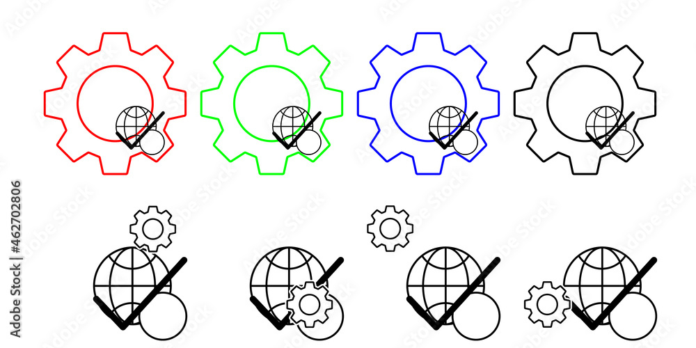 Check mark vector icon in gear set illustration for ui and ux, website or mobile application Check mark vector icon in gear set illustration for ui and ux, website or mobile application