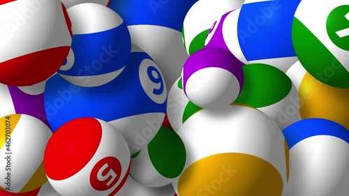 Animation of colorful rotating billiard balls of different sizes