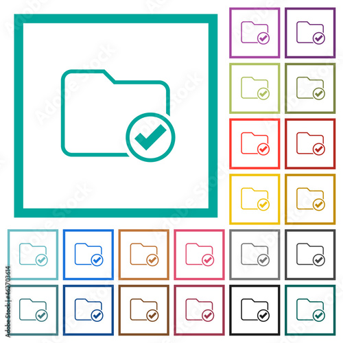 Directory ok outline flat color icons with quadrant frames