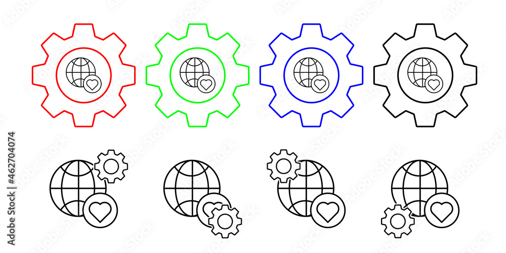 Heart vector icon in gear set illustration for ui and ux, website or mobile application Heart vector icon in gear set illustration for ui and ux, website or mobile application