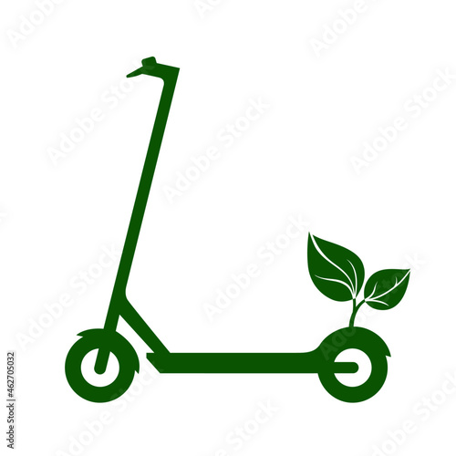 Green e-scooter icon. Motorized or electric scooter in eco style. Vector Illustration
