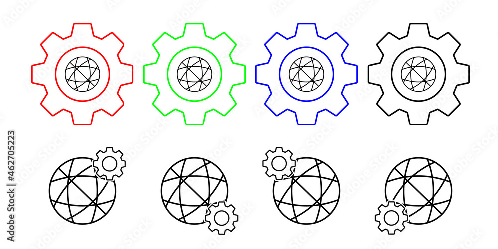 Earth vector icon in gear set illustration for ui and ux, website or mobile application Earth vector icon in gear set illustration for ui and ux, website or mobile application