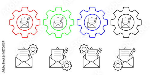 Pencil, envelope, writing vector icon in gear set illustration for ui and ux, website or mobile application