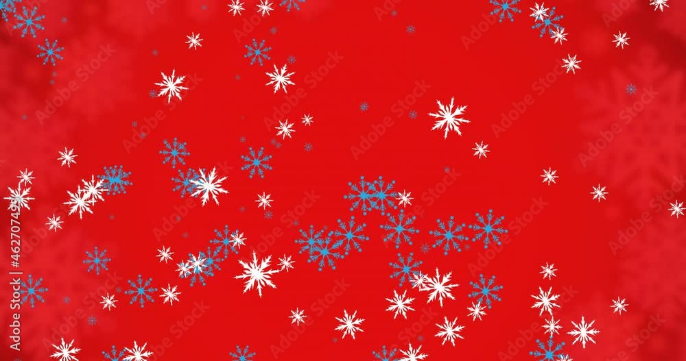 Animation of falling snowflakes on red background Animation of falling snowflakes on red background