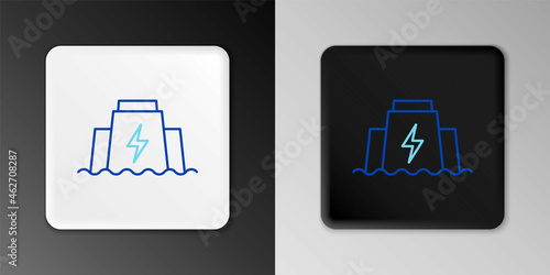Line Hydroelectric dam icon isolated on grey background. Water energy plant. Hydropower. Hydroelectricity. Colorful outline concept. Vector