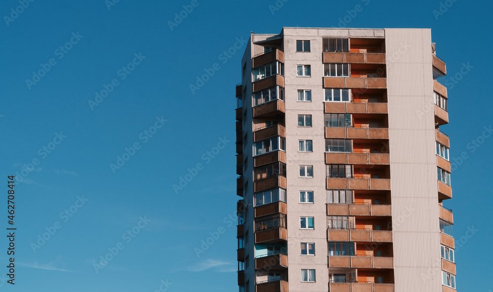 Soviet-style apartment building with balconies. Soviet-style apartment building with balconies.