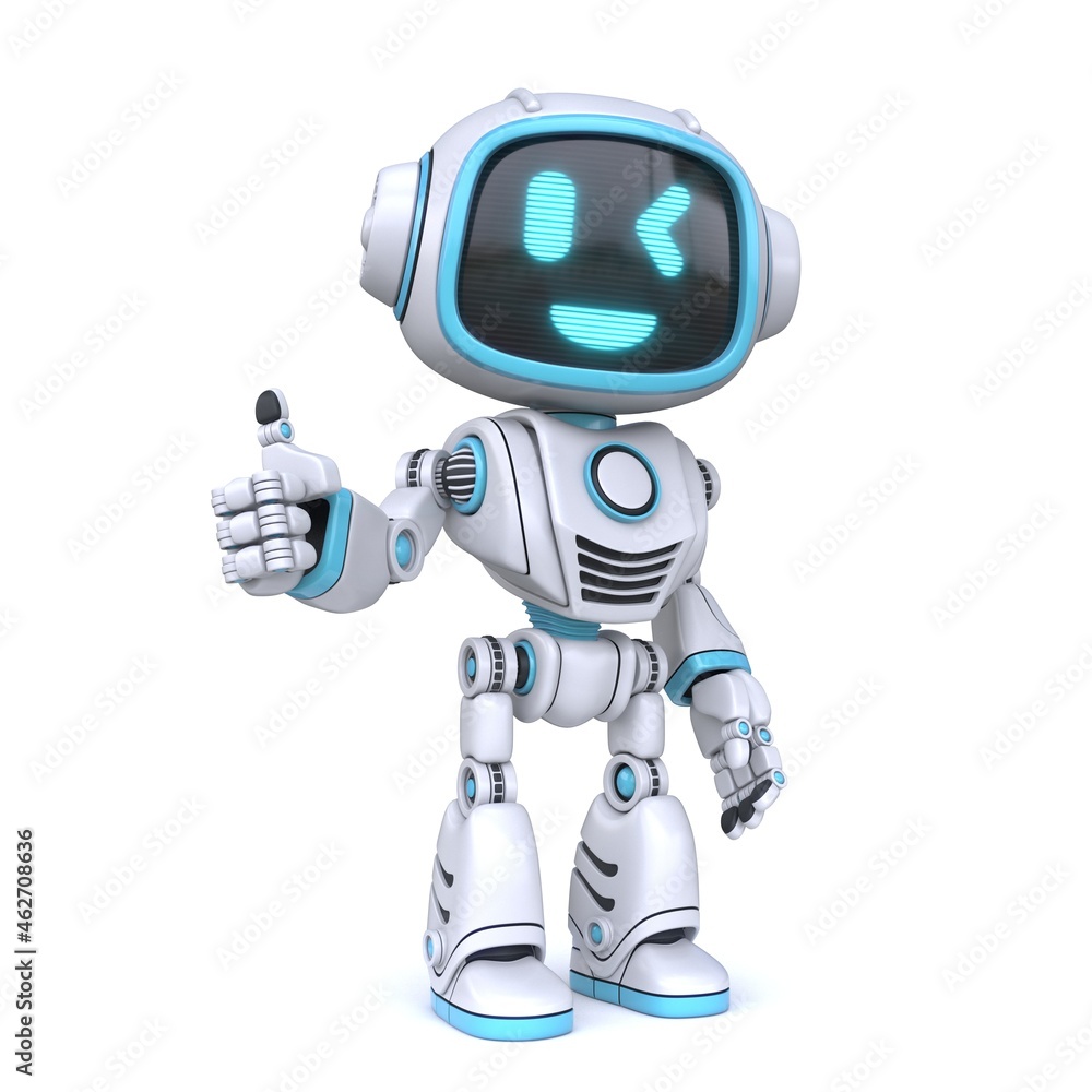 Cute blue robot giving thumbs up 3D Cute blue robot giving thumbs up 3D