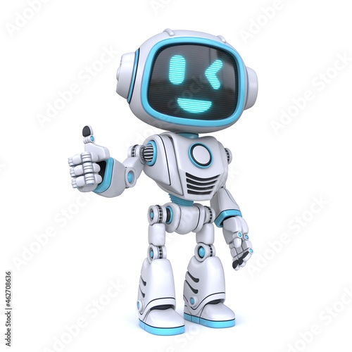 Obraz na płótnie Cute blue robot giving thumbs up 3D