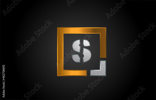 gold silver metal letter S alphabet logo design icon for business