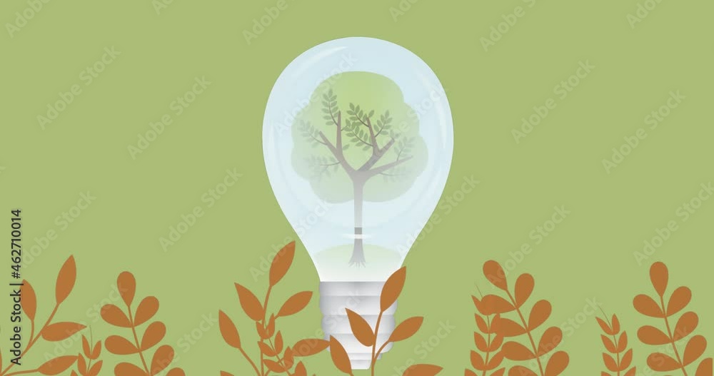 Animation of tree in bulb on green background Animation of tree in bulb on green background