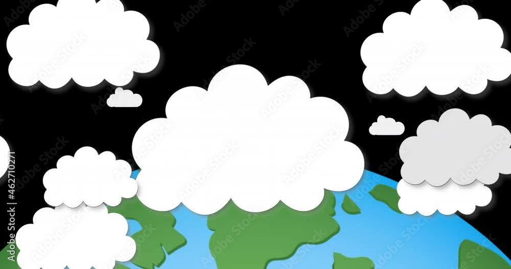 Animation of globe in clouds on black background