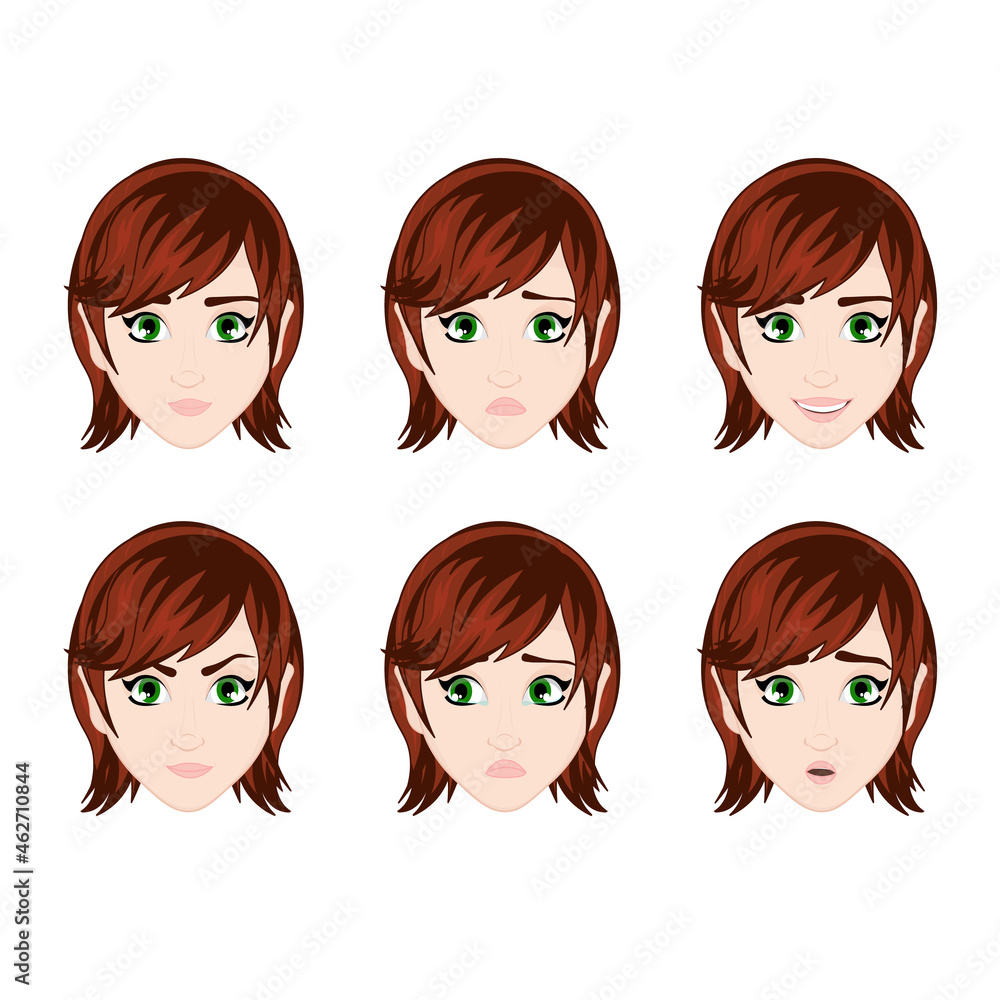 A set of girls' faces with different emotions A set of girls' faces with different emotions