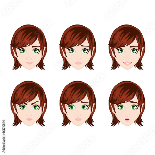 A set of girls' faces with different emotions