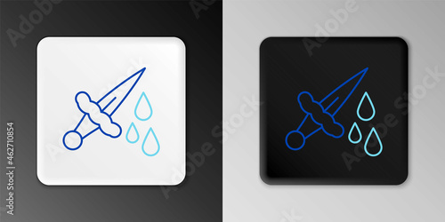 Line Sword with blood icon isolated on grey background. Medieval weapons knight and soldier. Symbol of murder. Colorful outline concept. Vector