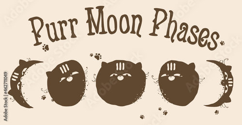 Purr moon phases t-shirt design with cat faces