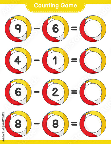 Counting game, count the number of Beach Ball and write the result. Educational children game, printable worksheet, vector illustration