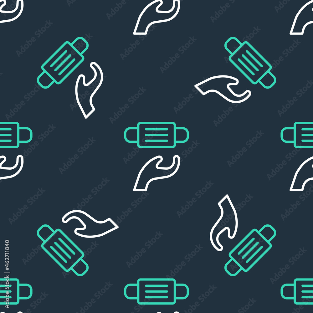 Line Medical protective mask icon isolated seamless pattern on black background. Vector Line Medical protective mask icon isolated seamless pattern on black background. Vector