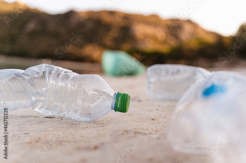 Empty plastic bottles on the beach