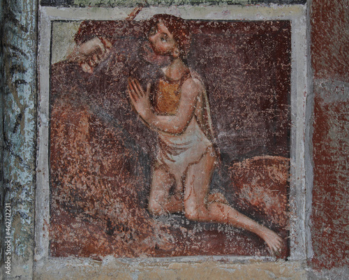 Dio respinge il sacrificio di Caino; affresco nella chiesa di S. Giacomo a Termeno photo