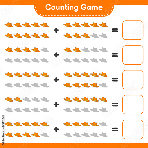 Counting game, count the number of Summer Hat and write the result. Educational children game, printable worksheet, vector illustration © Pure Imagination