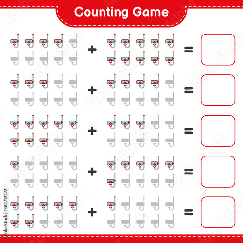Counting game, count the number of Scuba Diving Mask and write the result. Educational children game, printable worksheet, vector illustration