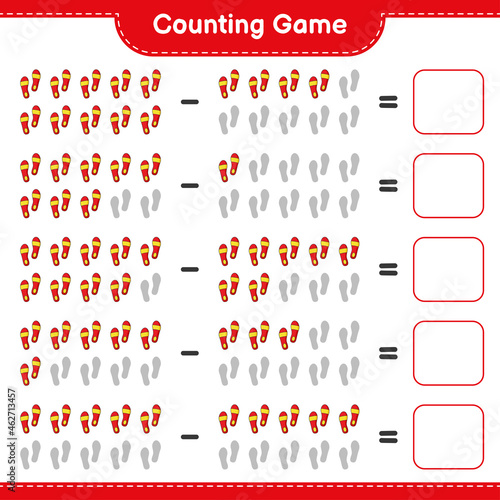 Counting game, count the number of Flip Flop and write the result. Educational children game, printable worksheet, vector illustration