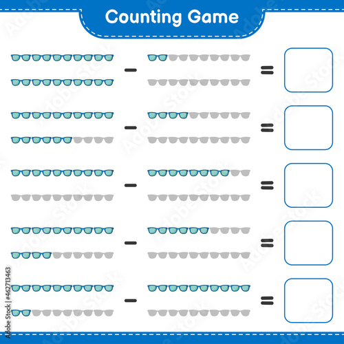 Counting game, count the number of Sunglasses and write the result. Educational children game, printable worksheet, vector illustration