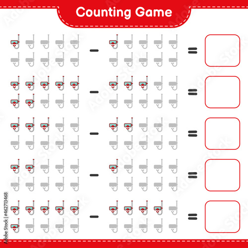 Counting game, count the number of Scuba Diving Mask and write the result. Educational children game, printable worksheet, vector illustration