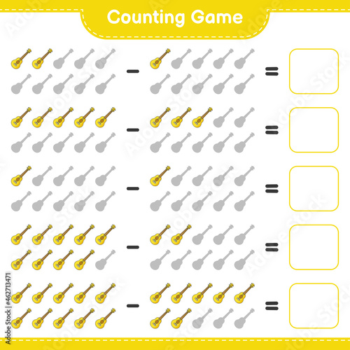 Counting game, count the number of Ukulele and write the result. Educational children game, printable worksheet, vector illustration