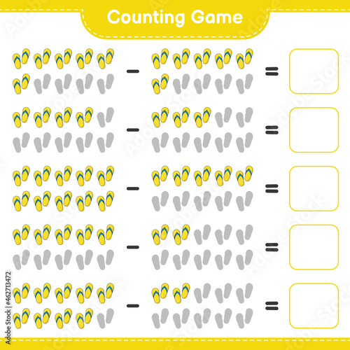 Counting game, count the number of Flip Flop and write the result. Educational children game, printable worksheet, vector illustration