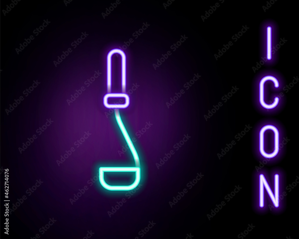 Glowing neon line Kitchen ladle icon isolated on black background. Cooking utensil. Cutlery spoon sign. Colorful outline concept. Vector Glowing neon line Kitchen ladle icon isolated on black background. Cooking utensil. Cutlery spoon sign. Colorful outline concept. Vector