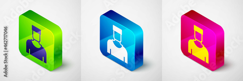 Isometric Sailor captain icon isolated on grey background. Square button. Vector