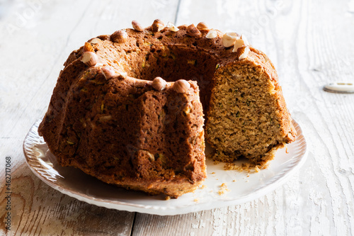 Plate with homemade zucchini cake