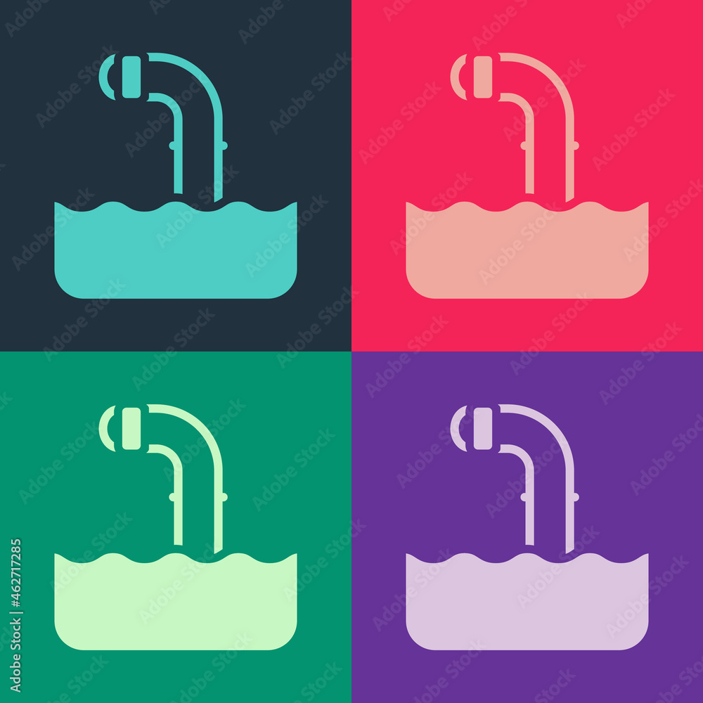 Pop art Periscope in the waves above the water icon isolated on color background. Vector Pop art Periscope in the waves above the water icon isolated on color background. Vector