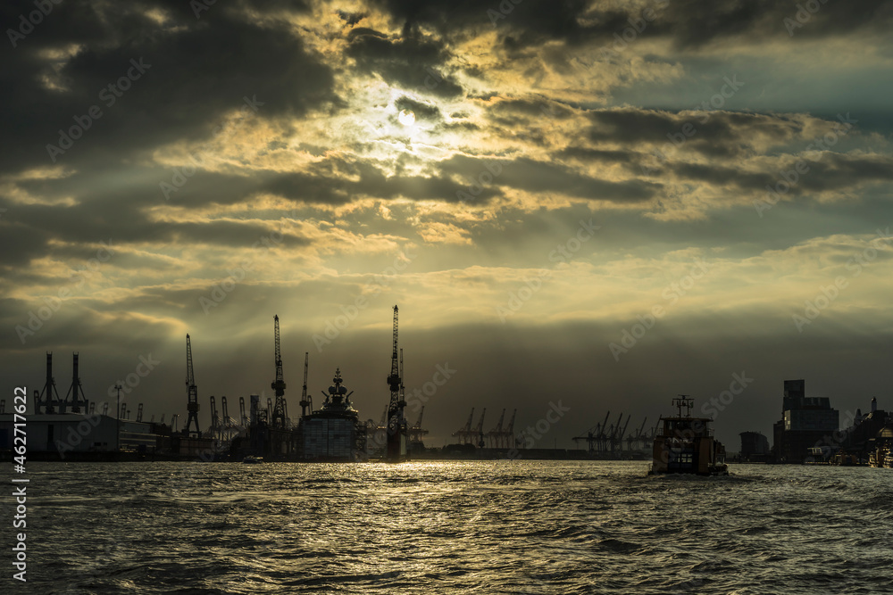 Scenic view in the harbor of Hamburg.