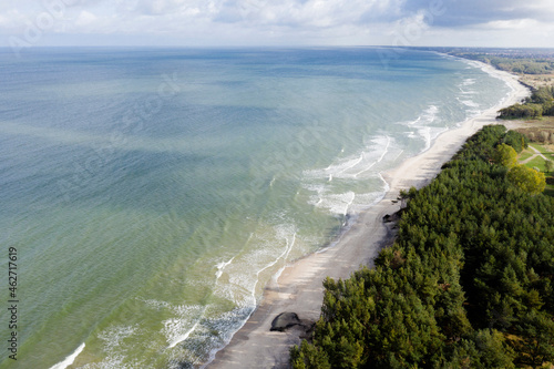 Russia,ÔøΩKaliningradÔøΩOblast, Zelenogradsk, Aerial view of forested coastline of Baltic Sea photo