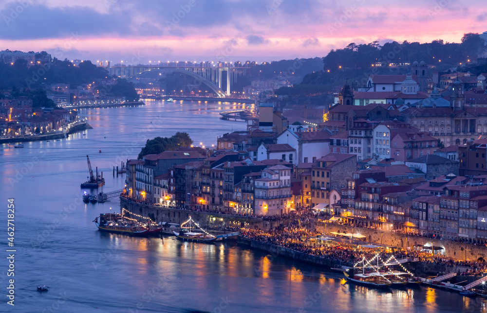 View over Porto and river Douro at dusk, Portugal View over Porto and river Douro at dusk, Portugal