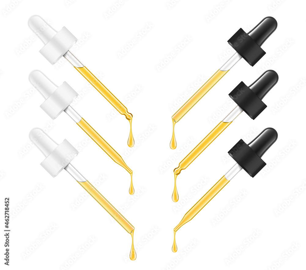 Pipette mockup for dropper bottle isolated on white background. Vector illustration. Front view. Сan be used for cosmetic, medical and other needs. EPS10. Pipette mockup for dropper bottle isolated on white background. Vector illustration. Front view. Сan be used for cosmetic, medical and other needs. EPS10.